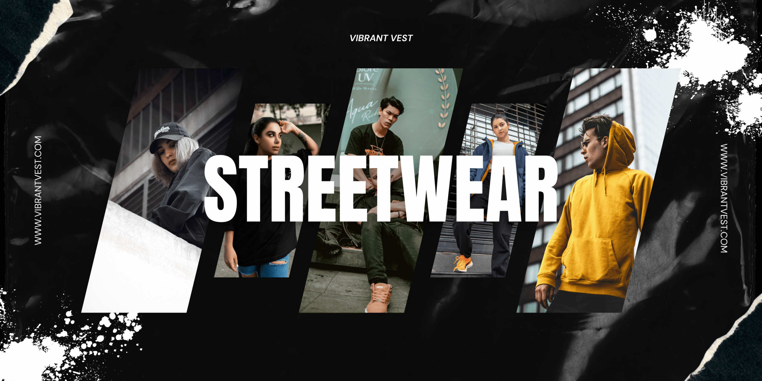 Black and White Modern Grunge Plastic Texture Streetwear Landscape Banner (2)